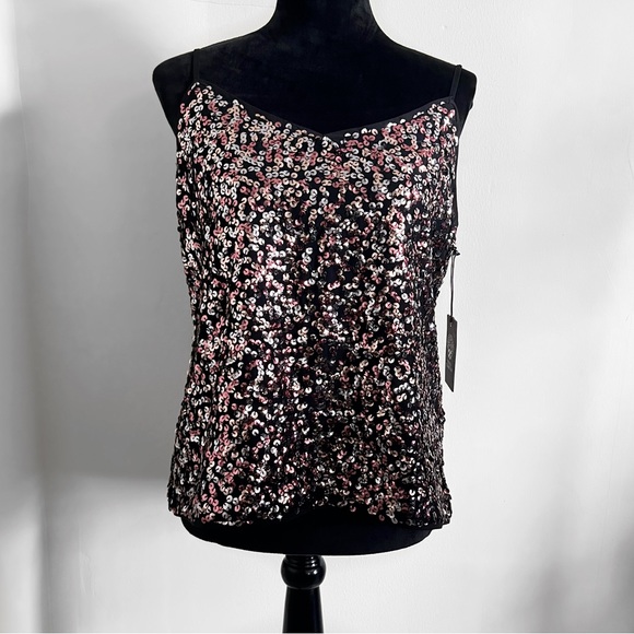 Vince Camuto Gilded Rose Sequin Adjustable Spaghetti Strap Night Out Tank - Picture 4 of 10